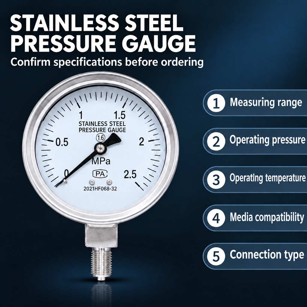 Stainless Steel 0-2.5MPa 150mm Bottom Connection Pressure Gauge